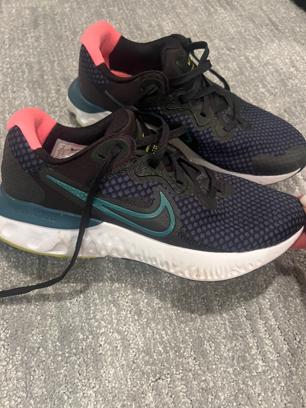 Nike Women's Navy Athletic Sneakers with Pink Liner and Teal Swoosh